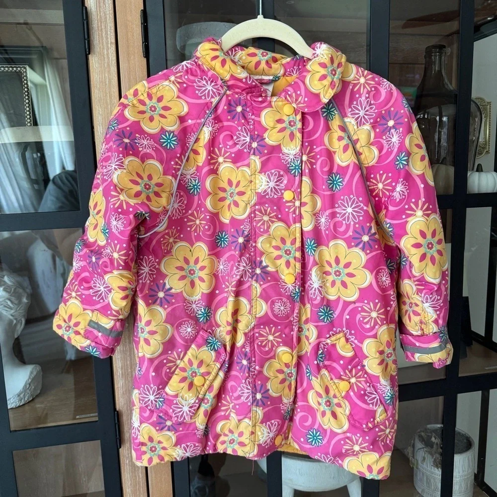 Hanna Andersson quilted snow jacket floral groovy toddler girl puffer skiing